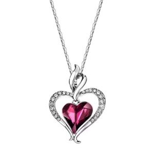 💜 Nouvelle Claire Amethyst Heart Pendant Swarovski Crystal Necklace - NEW